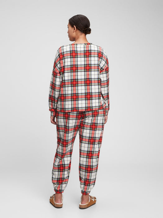 Adult Microfleece PJ Set - family matching white red plaid