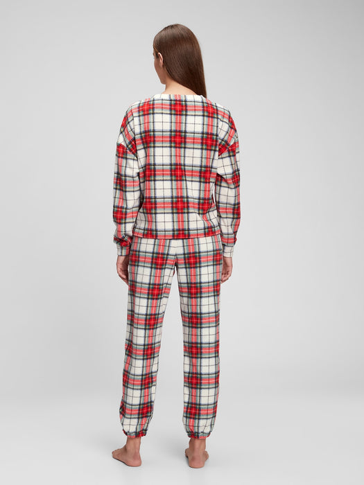 Adult Microfleece PJ Set - family matching white red plaid