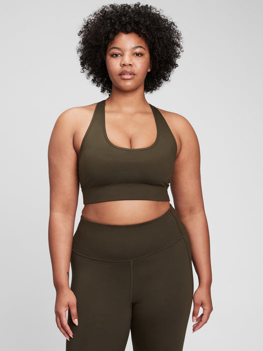 GapFit Recycled Power Racer Cut Sports Bra - moss green