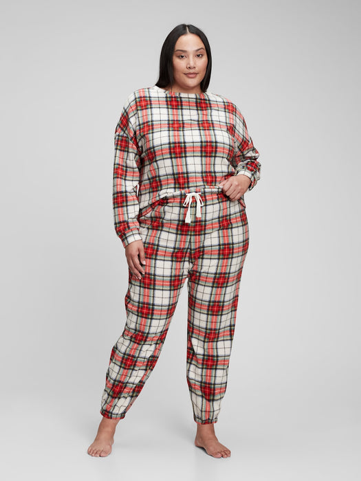 Adult Microfleece PJ Set - family matching white red plaid