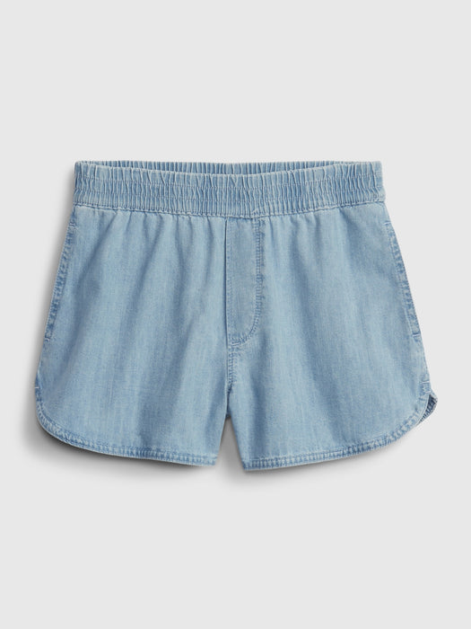 Kids High Rise Denim Pull-On Dolphin Shorts - medium wash