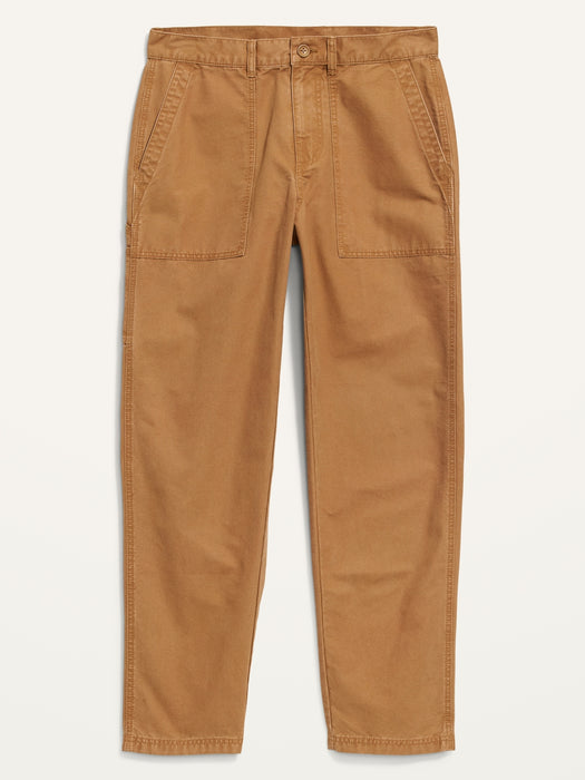 Loose Taper Non-Stretch Canvas Workwear Pants for Men - Brown