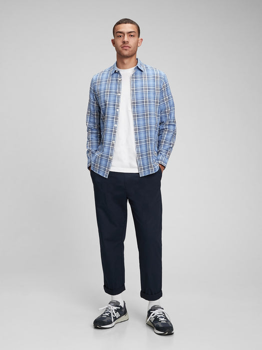 Plaid Shirt in Linen-Cotton - blue plaid