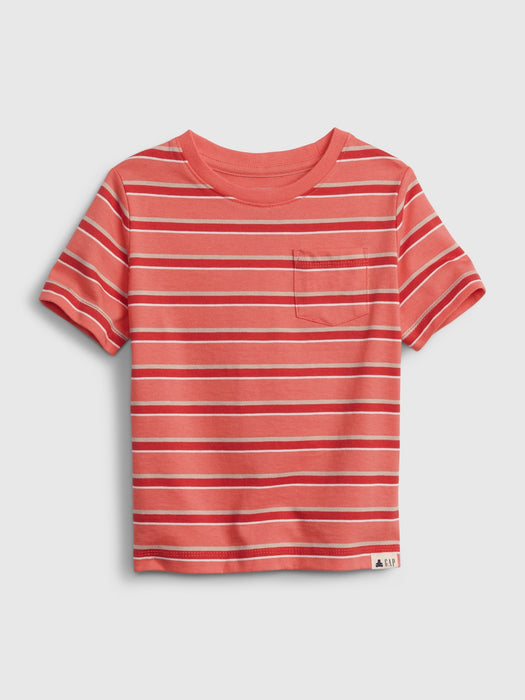 Toddler 100% Organic Cotton Mix & Match Pocket T-Shirt - red stripe combo