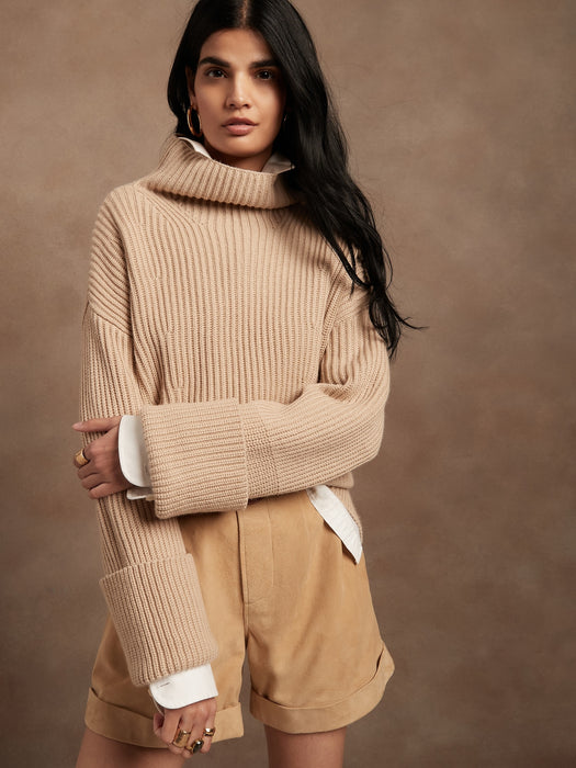Oversized Merino-Cashmere Sweater - Beige Twine