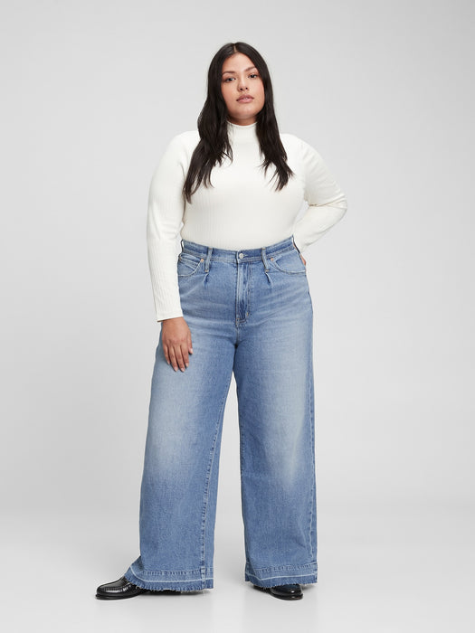 High Rise Pleated Wide-Leg Trouser with Washwell