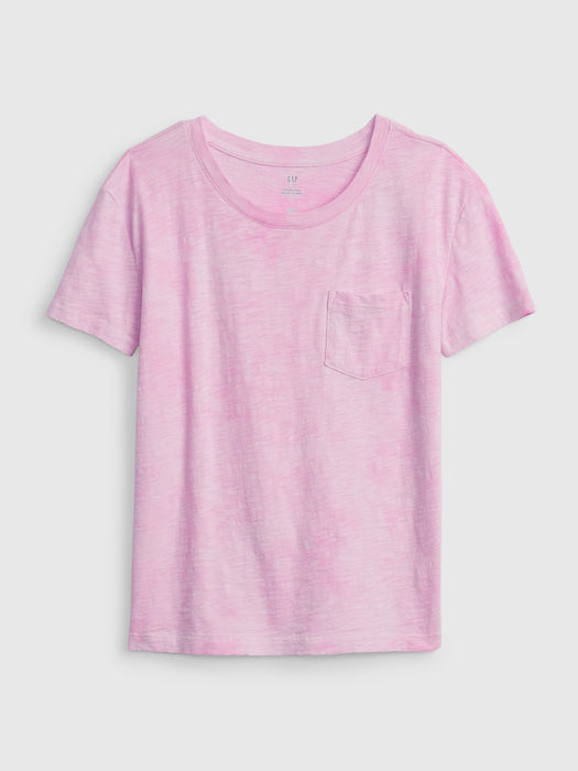 Kids 100% Organic Cotton Boxy Pocket T-Shirt - pink tie dye