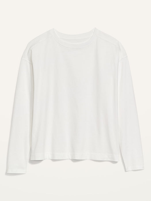 Long-Sleeve Vintage Loose T-Shirt for Women - White
