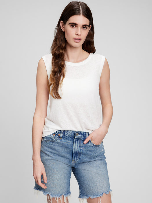 Linen Blend Muscle Sleeveless T-Shirt