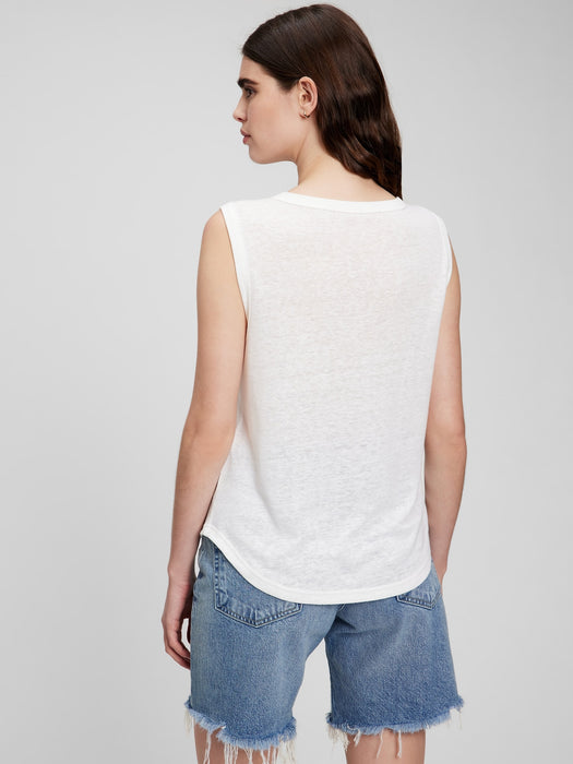 Linen Blend Muscle Sleeveless T-Shirt