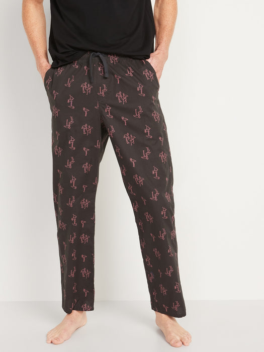 Printed Poplin Pajama Pants for Men - Pink