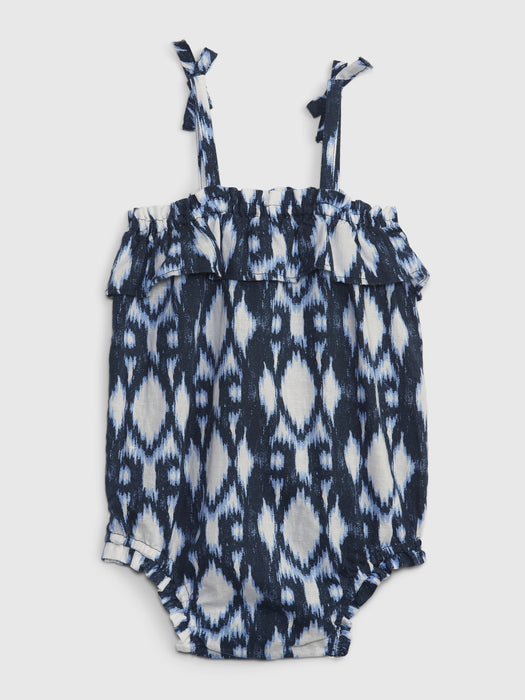 Baby Linen-Cotton Bubble Shorty One-Piece - spring blue ikat