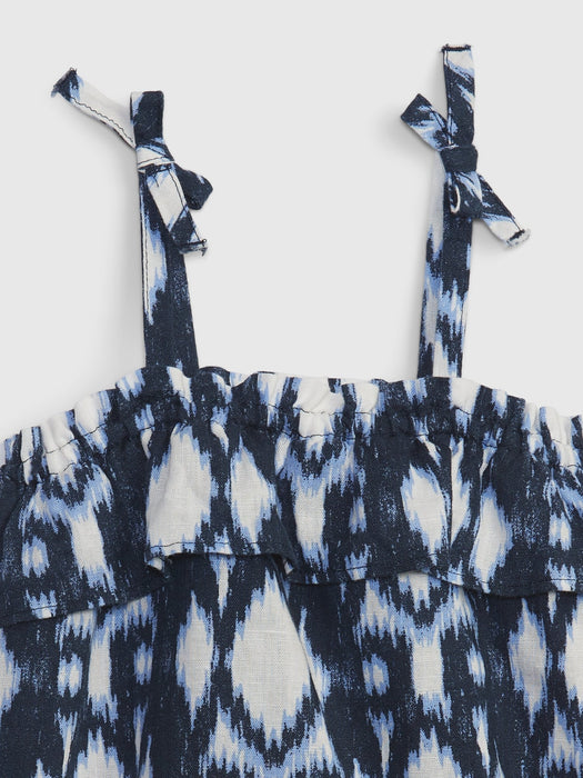 Baby Linen-Cotton Bubble Shorty One-Piece - spring blue ikat