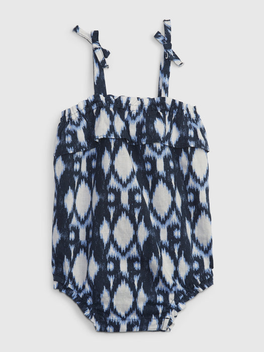 Baby Linen-Cotton Bubble Shorty One-Piece - spring blue ikat