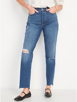 Curvy Extra High-Waisted Button-Fly Sky-Hi Straight Ripped Jeans for Women