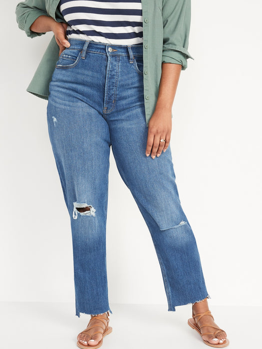 Curvy Extra High-Waisted Button-Fly Sky-Hi Straight Ripped Jeans for Women