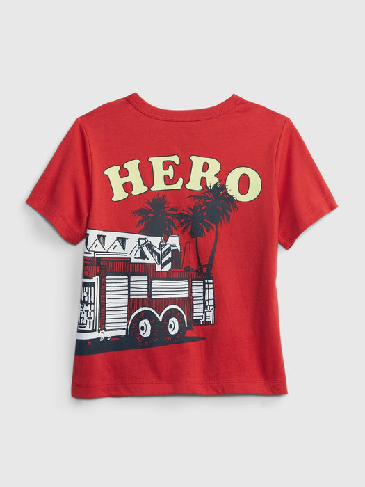 Toddler 100% Organic Cotton Mix & Match Graphic T-Shirt - red light firetruck