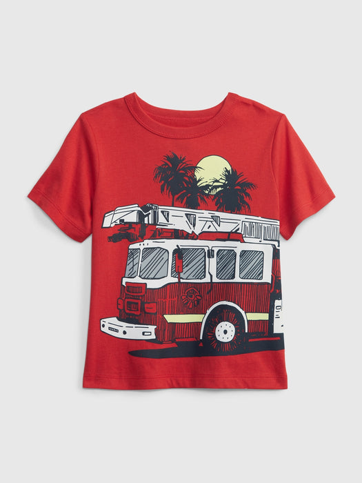 Toddler 100% Organic Cotton Mix & Match Graphic T-Shirt - red light firetruck