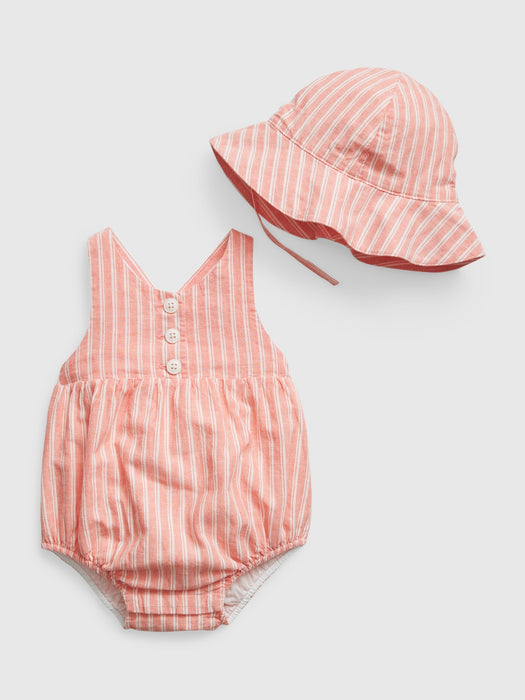 Baby Linen-Blend Bubble Shorty Outfit Set - miami coral