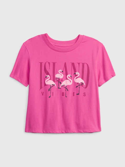 Kids 100% Organic Cotton Boxy Graphic T-Shirt - phoebe pink