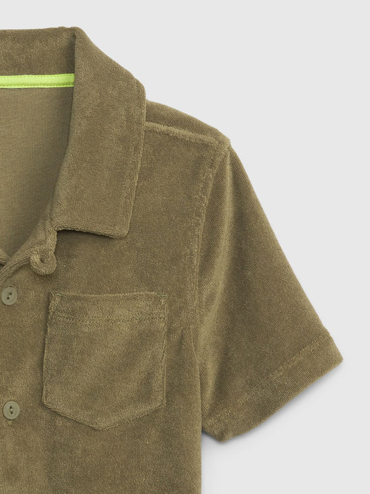 Toddler Towel Terry Button-Down Shirt - olive green