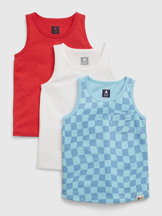 Toddler 100% Organic Cotton Mix and Match Tank Top (3-Pack) - blue checker