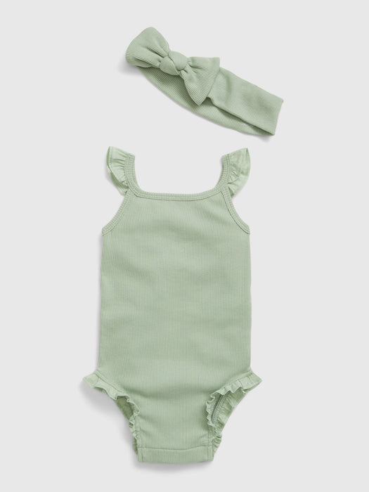 Baby Ribbed Shorty Outfit Set - green fire opal