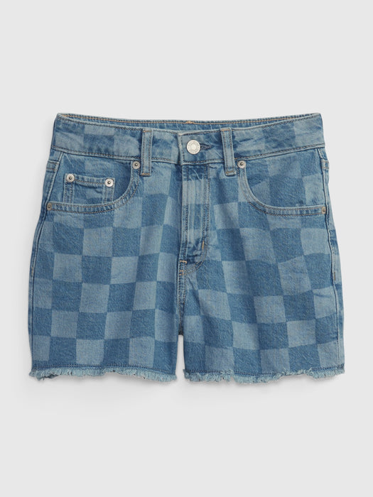 Kids High-Rise Girlfriend Shorts with Washwell - blue checker