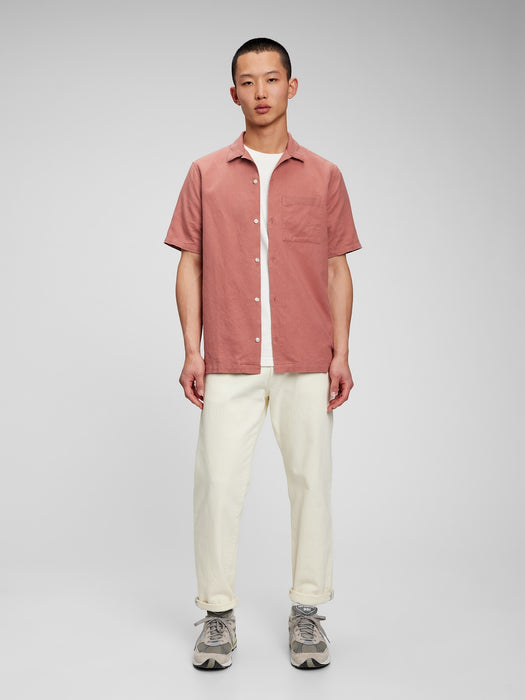 Resort Shirt in Linen-Cotton - faded cedar brown