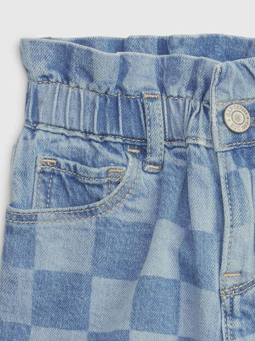 Toddler Just Like Mom Denim Shorts with Washwell - grid plaid pink