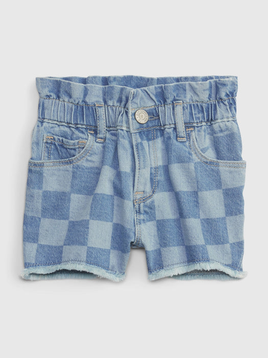 Toddler Just Like Mom Denim Shorts with Washwell - grid plaid pink