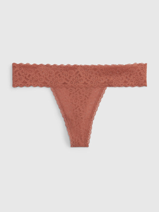 Lace Thong - cedarwood brown