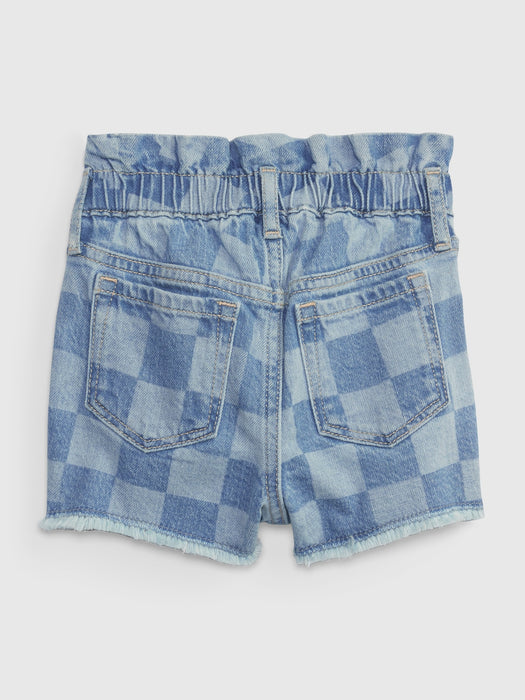 Toddler Just Like Mom Denim Shorts with Washwell - grid plaid pink