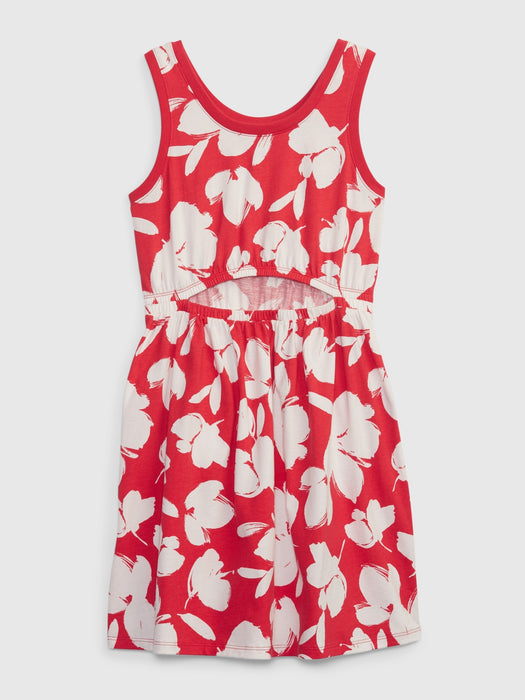 Kids Cutout Tank Dress - red floral print