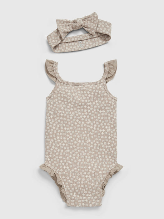 Baby Ribbed Shorty Outfit Set - quail brown