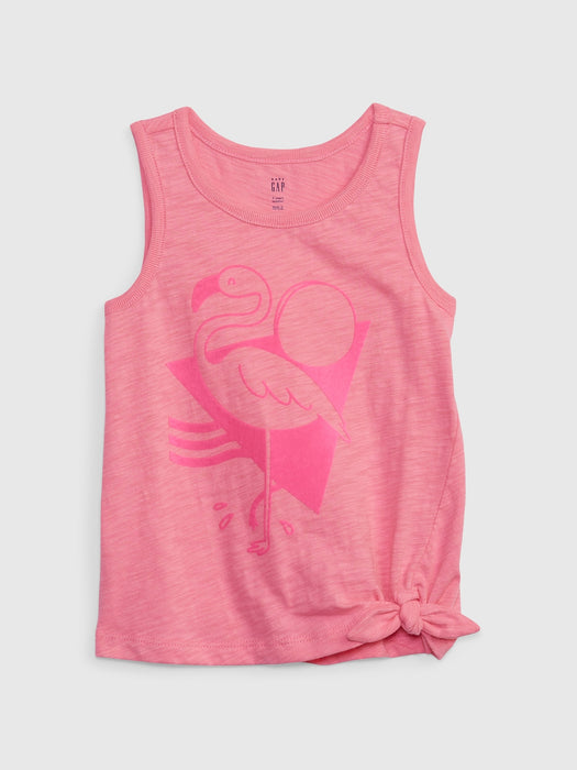 Toddler 100% Organic Cotton Tie-Front Graphic Tank Top - neon impulsive pink