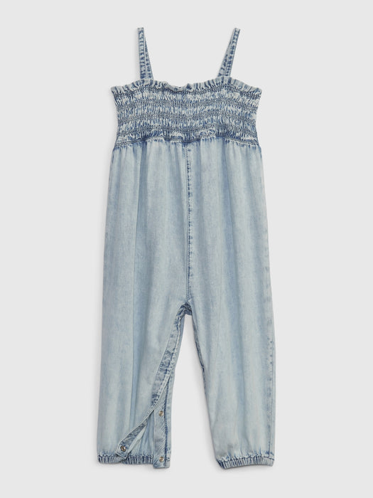 Toddler Smocked Denim Jumpsuit with Washwell - medium wash