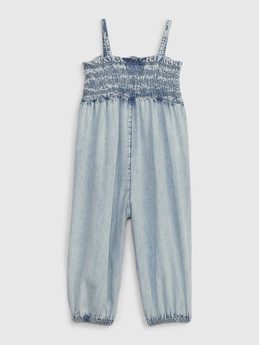 Toddler Smocked Denim Jumpsuit with Washwell - medium wash