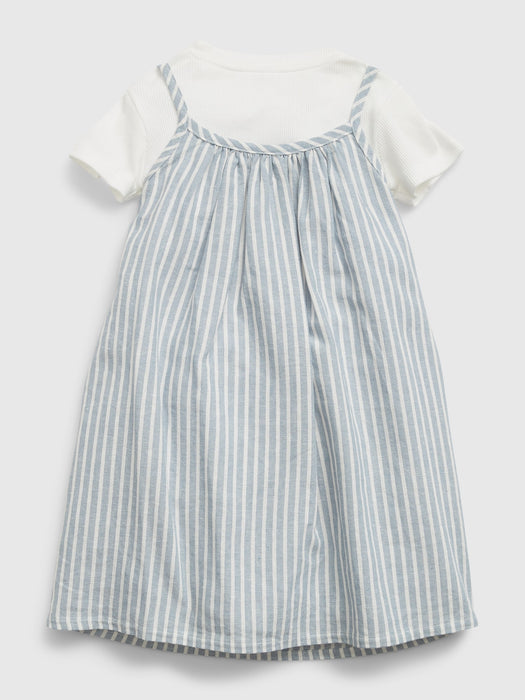 Toddler Linen Blend Layered Dress - elysian blue stripe