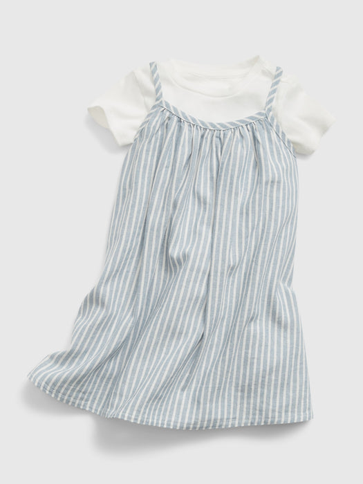 Toddler Linen Blend Layered Dress - elysian blue stripe