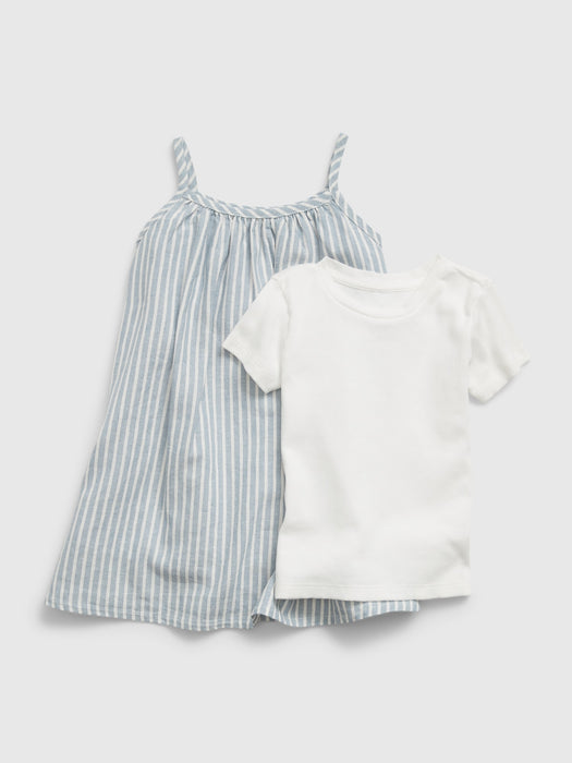 Toddler Linen Blend Layered Dress - elysian blue stripe