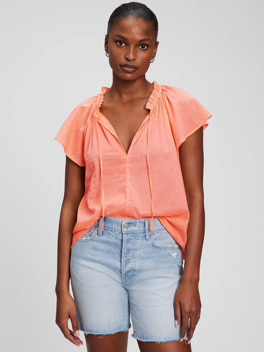 Tie-Front Flutter Sleeve Top