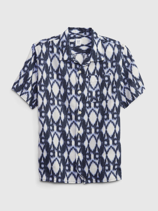 Kids Linen-Cotton Button-Down Shirt - blue spring ikat