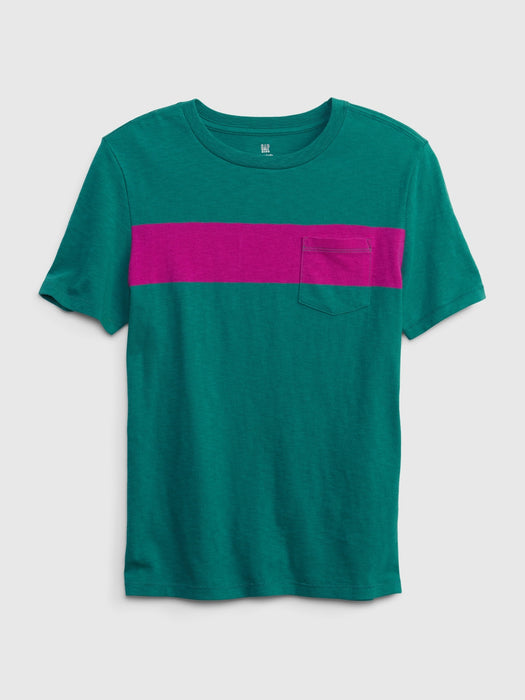 Kids 100% Organic Cotton Pocket T-Shirt - green stripe