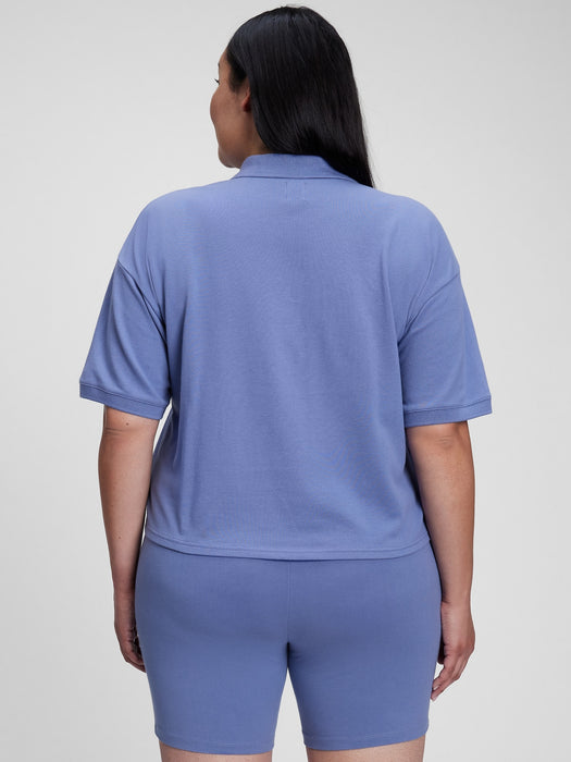 Cropped Pique Polo - larkspur blue