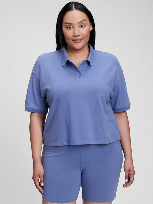 Cropped Pique Polo - larkspur blue