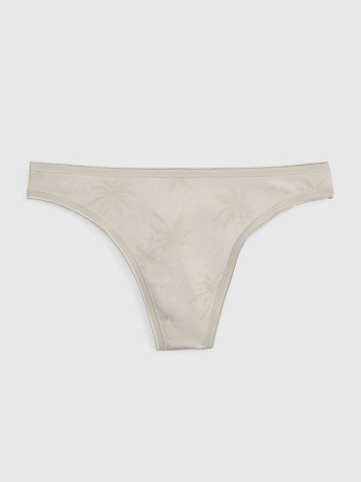 Stretch Cotton Thong - white palm print