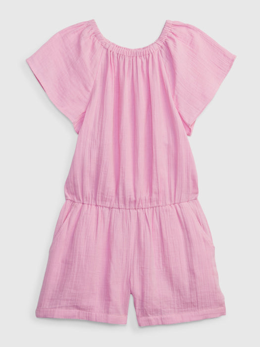 Kids Crinkle Gauze Romper - sugar pink