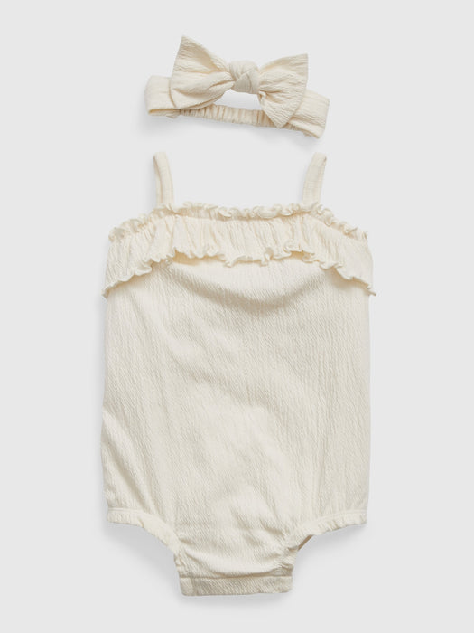 Baby Ruffle Bubble Shorty Set - ivory frost