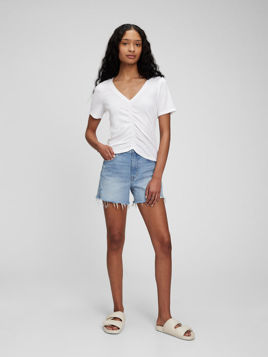 Ruched Cropped T-Shirt - optic white